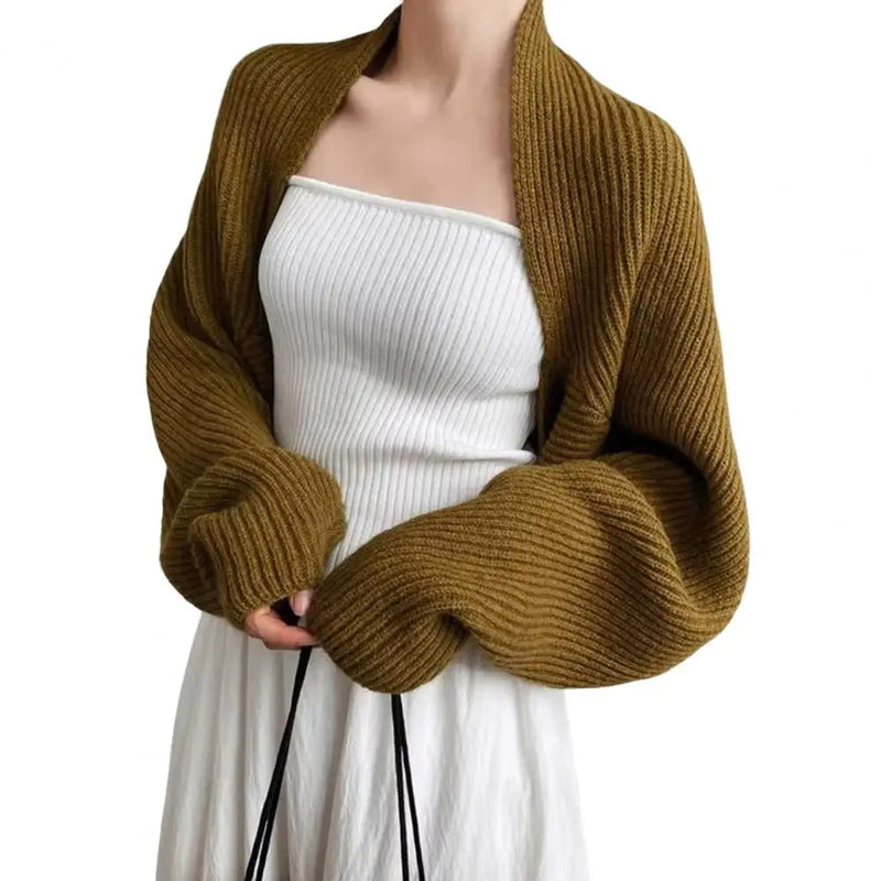 Women Knitting Coat Short Style Shawl Coat Knitted Cardigan Shawl Loose Bat Sleeves Solid Color Autumn Winter Wear
