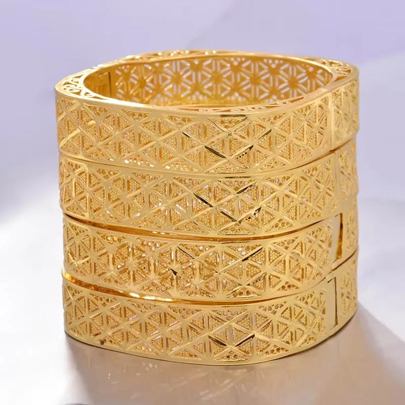Ethiopian 4Pcs/lot Africa Gold Color Bangles for Women Dubai Bride Bracelet African Wedding Jewelry Middle East Items