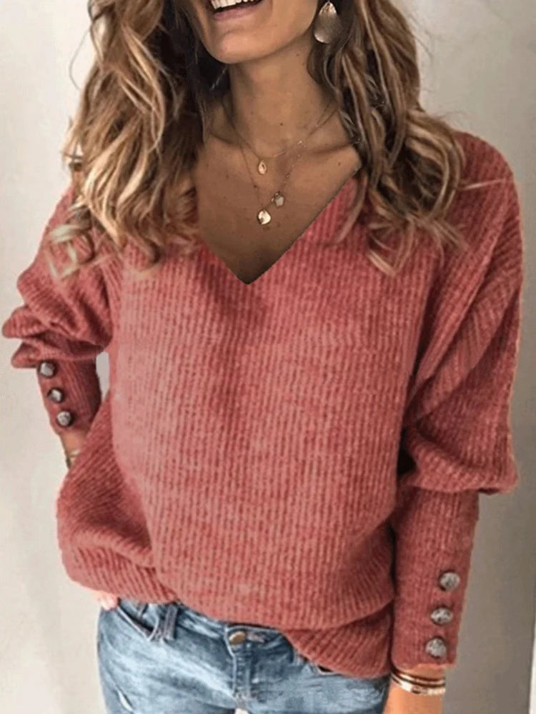 Plus size 5xl outono sólido casual decote em v camisola feminina solta malhas básico versátil camisola com nervuras pullovers elásticos macios