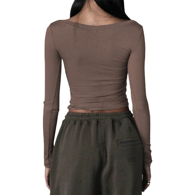 Women Knitted Henley Shirt Casual Solid Color Retro 1/2 Button Long Sleeve Crop Tops Streetwear Clubwear