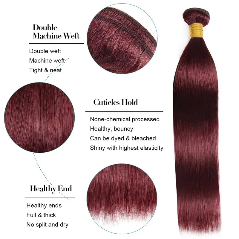 Straight Ombre Burgundy Bundles 1 3 4 Pcs/Lot 99J Dark Wine Red Brazilian Unprocessed Raw Human Hair Weave Extensions For Women