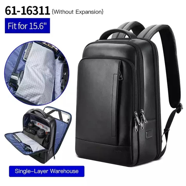 BOPAI 100% Genuine Leather Backpack Laptop Men Business Casual Waterproof Backpack Male Black Cowhide Computer Backpack 15.6inch