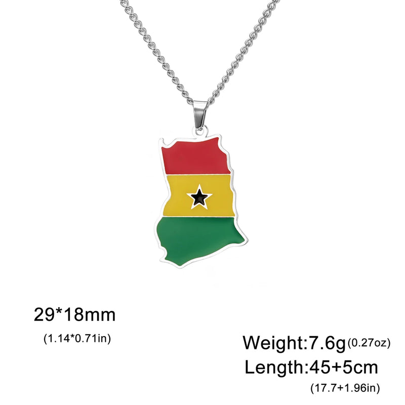 EUEAVAN Enamel Africa Ghana Map Flag Pendant Necklace Men Women Stainless Steel Gold Silver Color African Ghanaian Jewelry Gifts