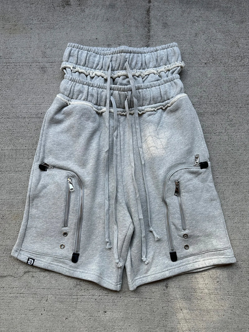Fashion Double Waist Old Shabby Casual Shorts Mens Sports Gym Basketball Shorts Sweatpants Y2k Multi Pocket Zipper Jogging Short