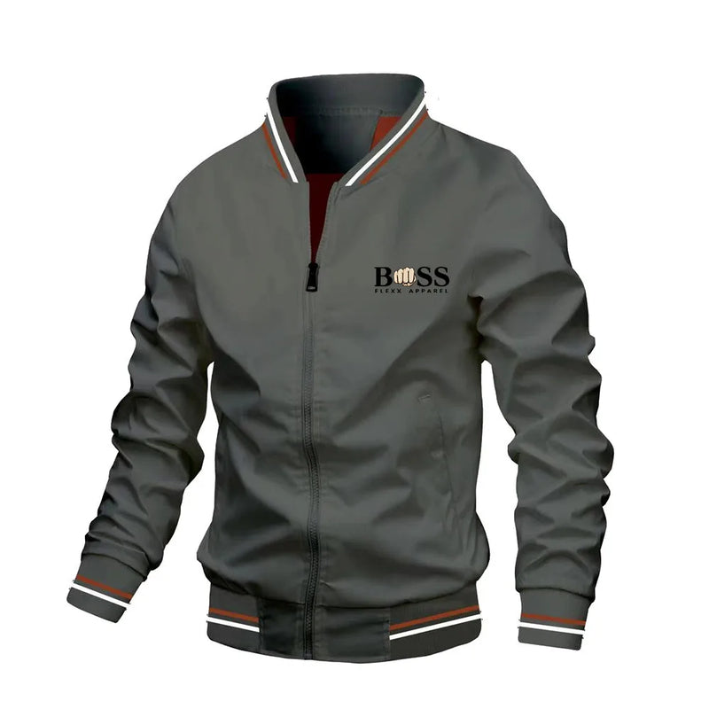Spring and Autumn Men's School style striped jacket, outdoor jogging windproof coat, multi-pocket zipper basic men's style