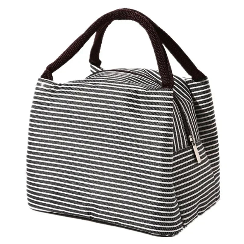 Fashion Stripe Insulated Lunch Bags Waterproof Picnic Foods Storage Container Handbag Women's Kids Thermal Lunch Box Cooler Bags