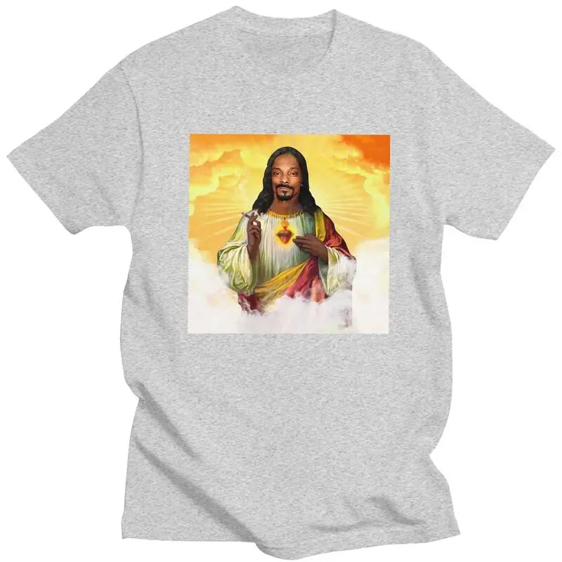 Custom Funny Saint Jesus Snoop Dogg Tshirt for Men Short Sleeve Leisure T Shirt Cool T-shirts Slim Fit 100% Cotton Tee Gift