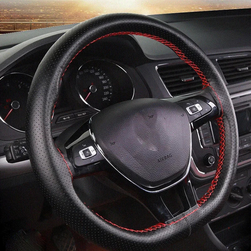 Car Steering Wheel Cover Needles And Braid Thread Artificial Leather Car Covers Suite 2 Color DIY Texture Soft Auto Accessories