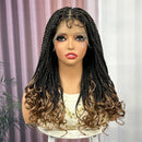 Ombre sintético frente do laço quadrado knotless caixa trançada peruca com extremidades onduladas peruca de tranças frontais do laço com cabelo do bebê para preto