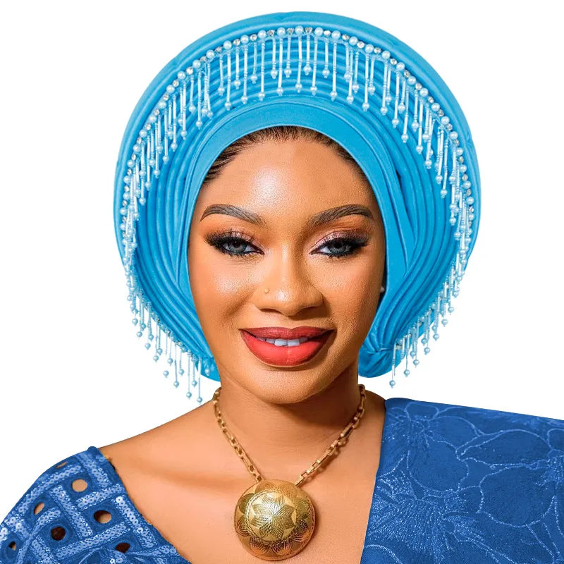 Already Made African Headtie Women's Turban Cap Female Head Wraps Nigeria Wedding Auto Geles Party Headwear Hat African Headtie