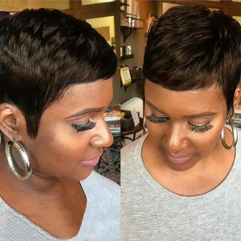 Human Hair Wig Pixie Cut Wig Short Straight Human Hair Wigs for Women Full Machine Made Wig 150% Density 4Inch