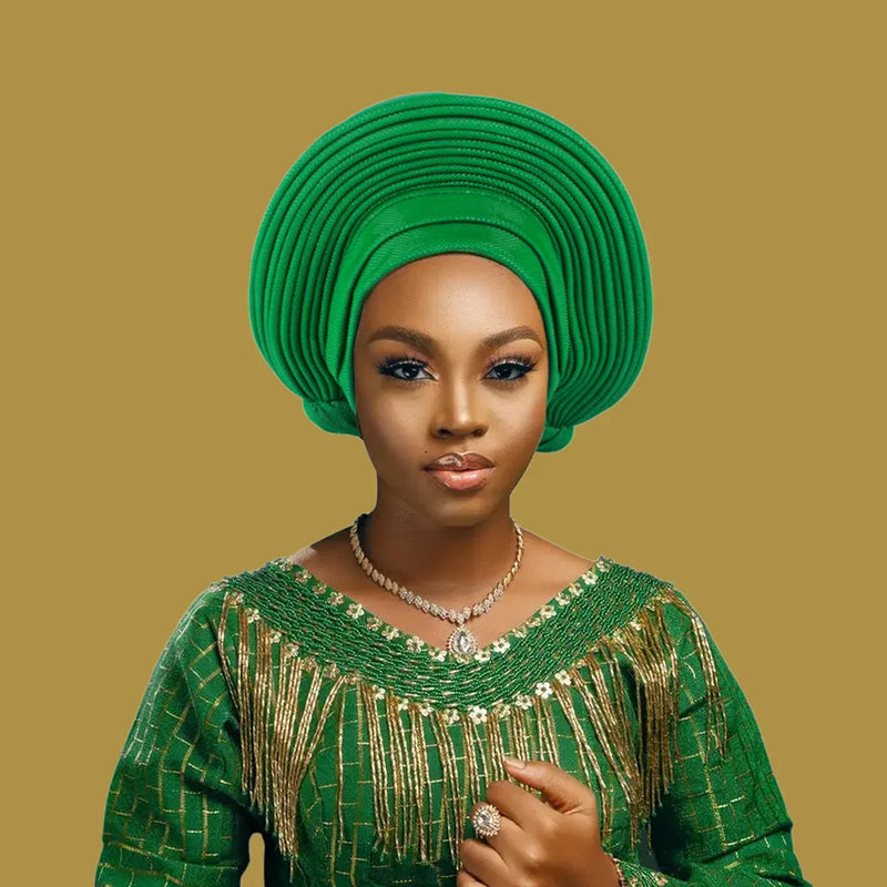 Nigeria Head Ties Wedding Party Headgear Elegant African Headtie Turban Already Made Women's Auto Gele Female Head Wraps