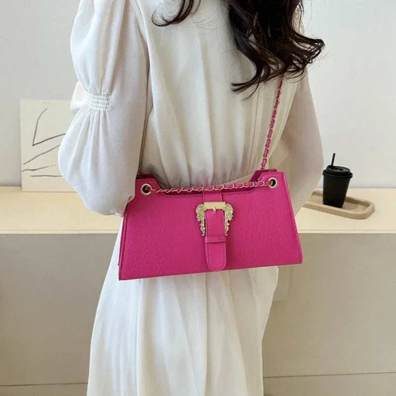 2024 Luxury Women's Chic Underarm Bags New Fashion Crocodile Pattern Chain Shoulder Bags Handbags Clutch Blue Green Armpit Bags