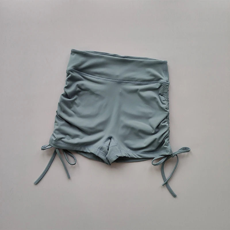 Cintura alta sexy shorts de fitness alças com cordão secagem rápida correndo calças de três peças mulheres pêssego nádegas esportes calças quentes