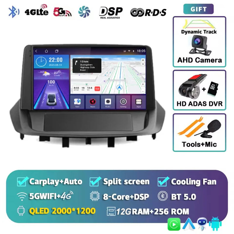 Android 14 For Renault Fluence 1 2009 - 2017 Multimedia Monitor Carplay Auto WIFI Navigation Player Video Stereo GPS Radio QLED