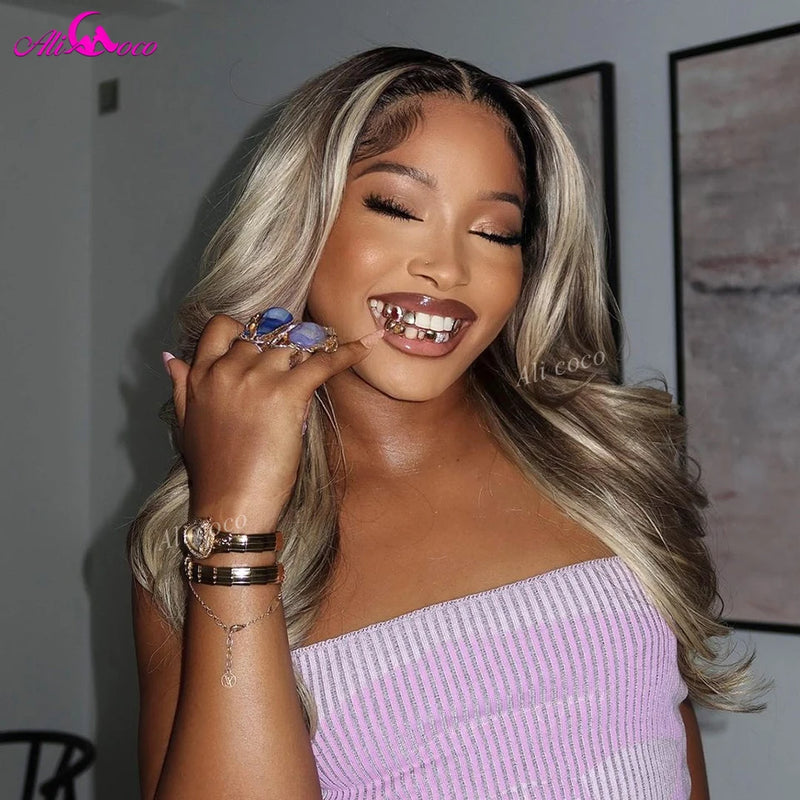 Highlight Ash Blonde 13x4 13x6 Lace Front Wigs Human Hair Body Wave For Women Transparent 5x5 Lace Closure Wigs 200 Density
