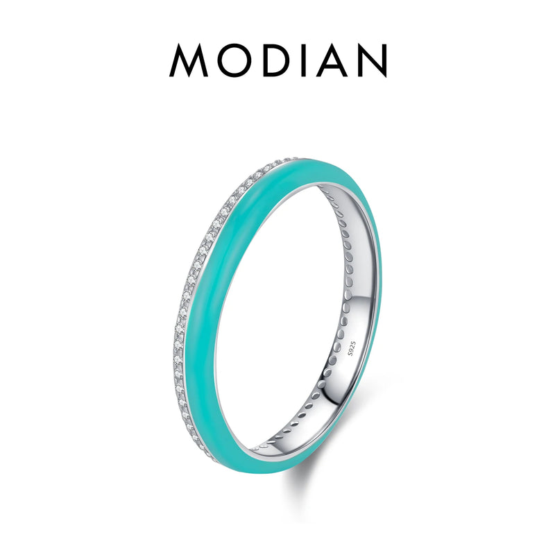 MODIAN-Eternidade Empilhável Anéis de Festa para Mulheres, 925 Prata Esterlina, Esmalte Klein Azul, Brilho, CZ, Jóias Finas