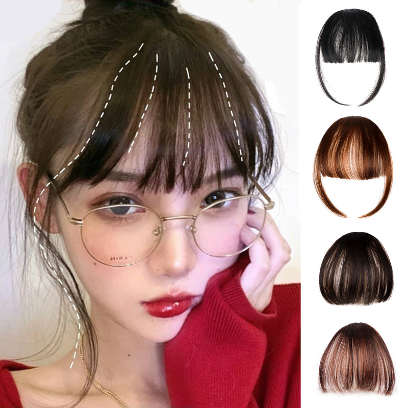 Clip In Bangs Brown Fake Bangs Extensions Wispy Clip on Air Bangs for Women Fringe with Temples Hairpieces Curved Bangs