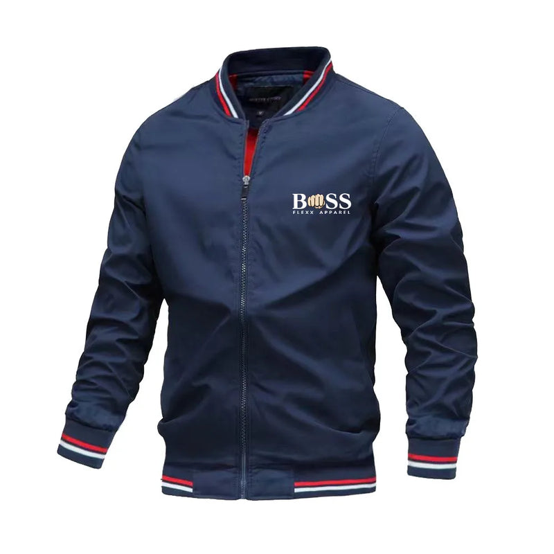 Spring and Autumn Men's School style striped jacket, outdoor jogging windproof coat, multi-pocket zipper basic men's style