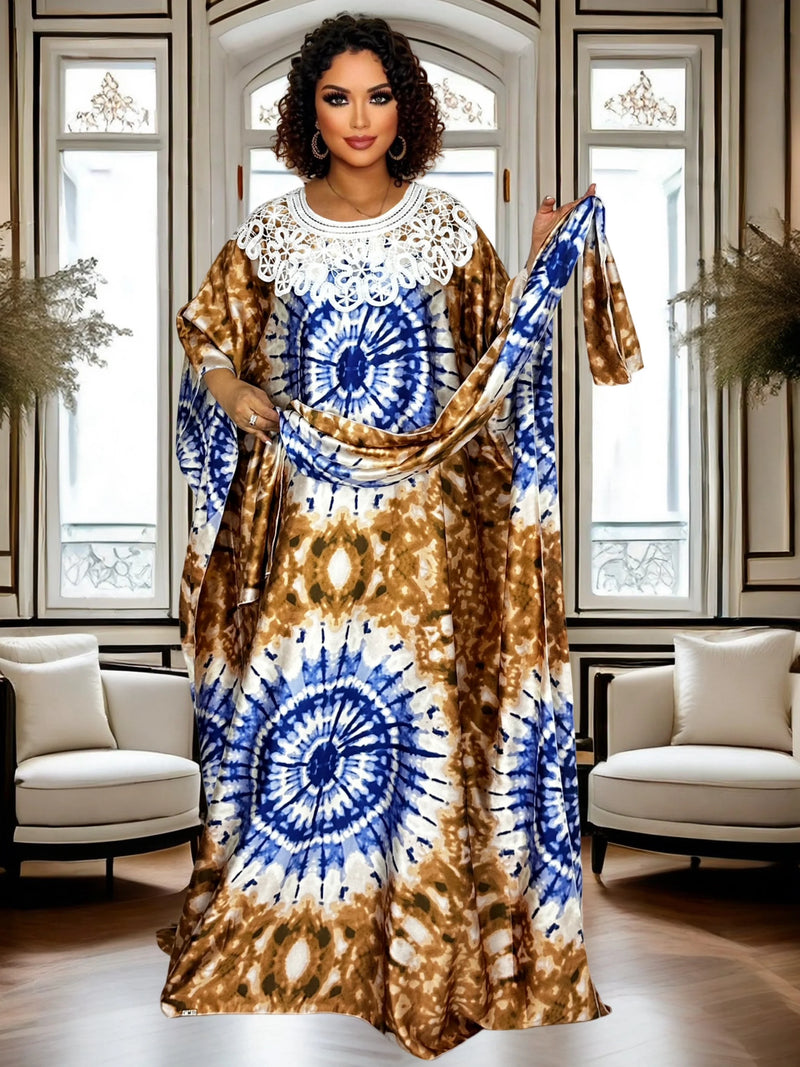 Vestido longo casual feminino estilo étnico vestido maxi confortável Dashiki vestido maxi estampado africano