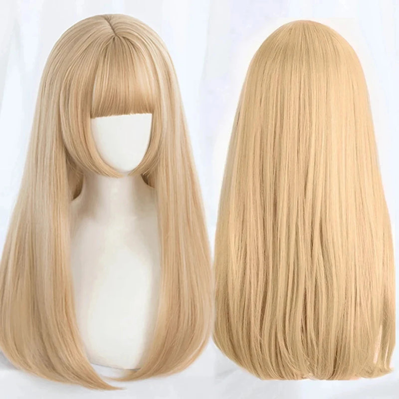 OLACARE  Synthetic Long Straight Lolita Wig with Bang Black Red Two-Tone Cosplay Party Halloween Christmas Wavy Curly Wig