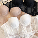 2 peças sexy rendas flores bordado conjunto de roupa interior feminino corpo shaper topos push up sutiã conjunto preto malha ponto lingerie respirável