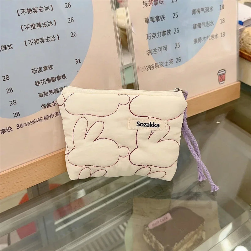 Cartoon Flower Square Cosmetic Bag Women Portable Earphones Lipstick Sanitary Napkins Storage Pouch Small Makeup Zipper Bags