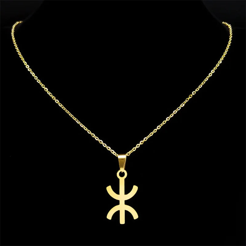 Africa Berbers Symbol Pendant Necklace Stainless Steel Gold Color Amazigh ⵣ Letter Ethnic Amulet Style Chain Necklaces Jewelry