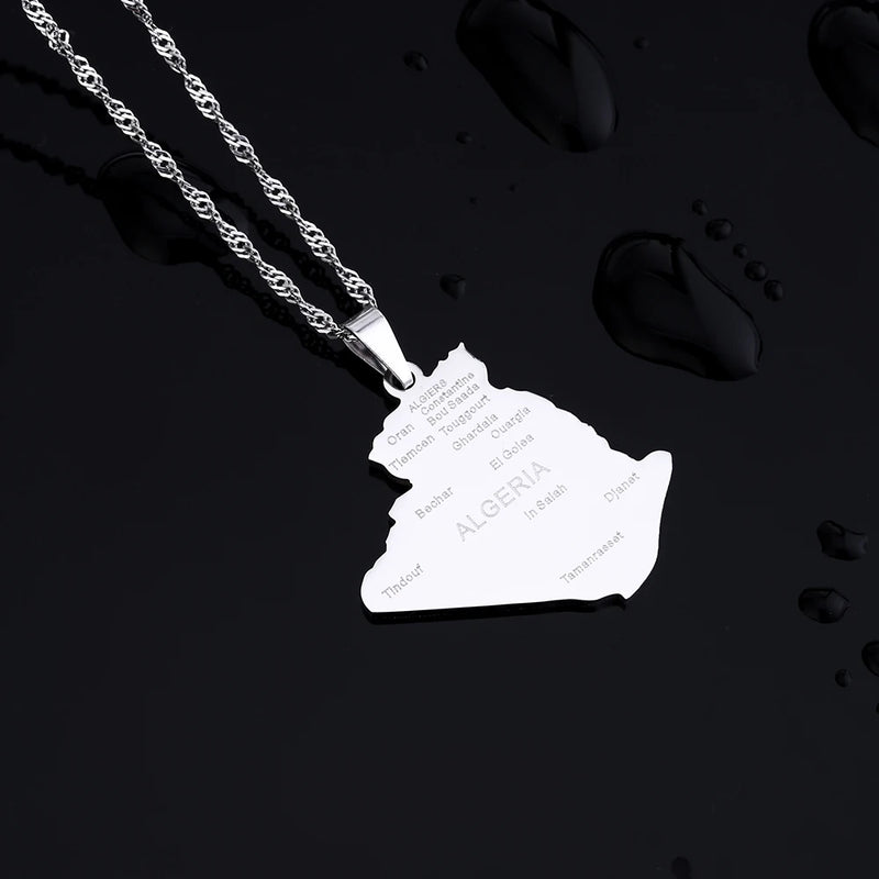 Africa Algeria Map City Pendant Necklace Stainless Steel Men Women Ethnic Maps Jewelry African Gift