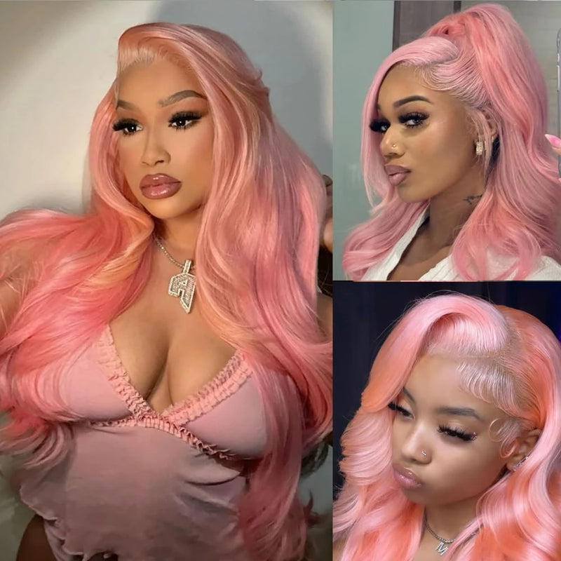 30 Inch Pink Lace Front Wigs Synthetic Body Wave Hd Transparent Lace Frontal Wigs for Women Light Pink Colored Wig Pre Plucked