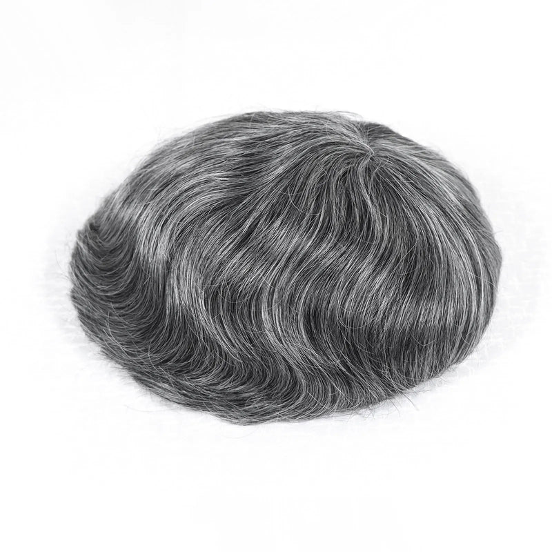 CC Shape Base Human Hair Toupee For Men Wig Mix Grey Brown Color PU Mono Lace Hair System Natural Wave Straight Replacement