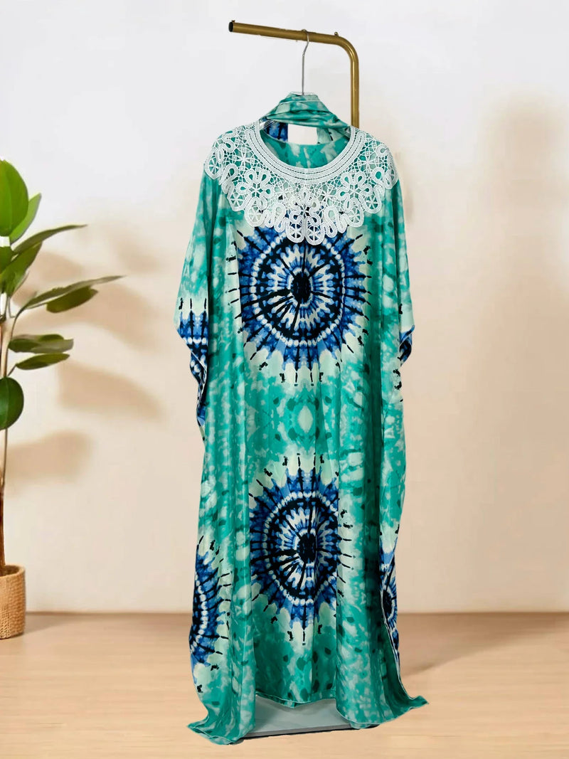 Vestido Kaftan de bloco de cor feminino, elegante gola redonda, vestido maxi manga batwing, roupas plus size