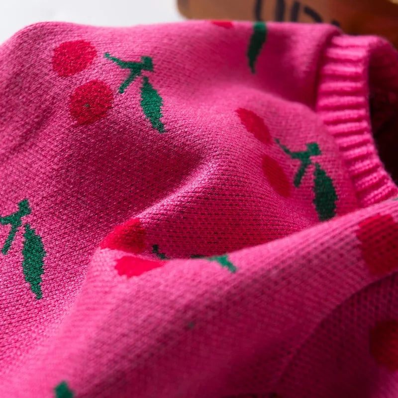 Pet High Collar Sweater Little Dog Christmas Clothes Diamond Grid Embroidered Cherry Sweater Christmas Small Dog Pet Clothes