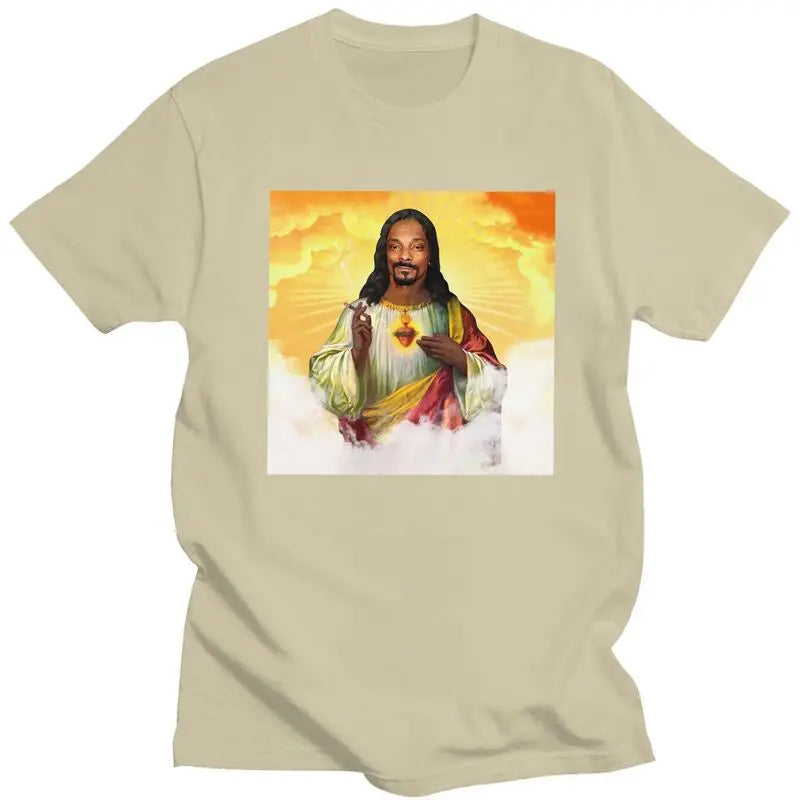 Custom Funny Saint Jesus Snoop Dogg Tshirt for Men Short Sleeve Leisure T Shirt Cool T-shirts Slim Fit 100% Cotton Tee Gift