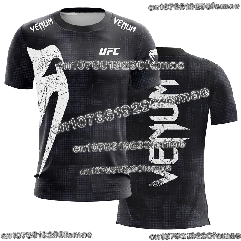 Camiseta masculina moderna UFC preta e branca verão casual gola redonda manga curta estampa 3D top para boxe treinamento fitness