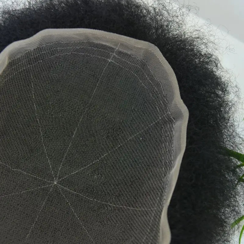 10x8 Inch Full French Lace Afro Curly Topee for Men Human Hair Prosthesis 6mm Wave Black African Men's Wig Replacement System