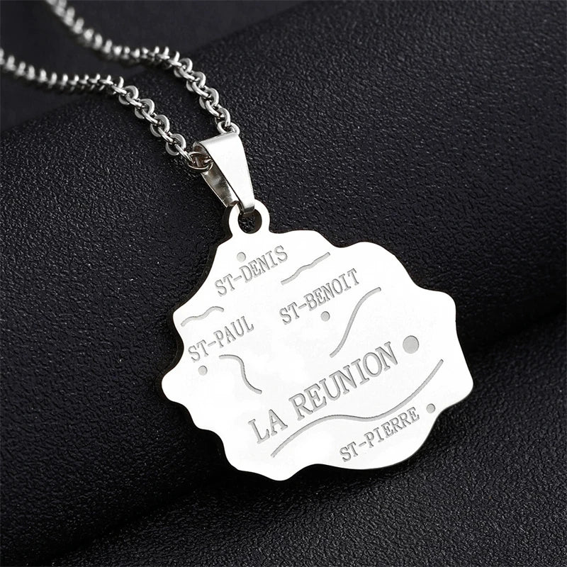 Fashion Reunion Island Map Pendant Necklace Stainless Steel For Women Girls Gold Silver Color Charm Female Choker Jewelry