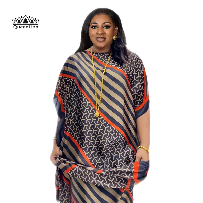 Vestido longo solto para mulheres africanas, roupas de tamanho grande, dubai dashiki, abaya, design de impressão com lenço, novo estilo