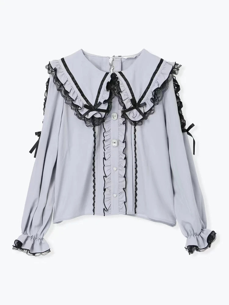Noemi Sweet Lace Trim Long Sve irt New Arrival ELAKE Brand Polyester Fiber Straight Cut Lightweight Daily Wear for Girls