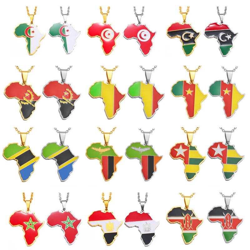 Anniyo 3CM Hip-hop Africa Map Pendant Necklaces Stainless Steel Algeria Morocco Egypt Tunisia Libay Jewelry