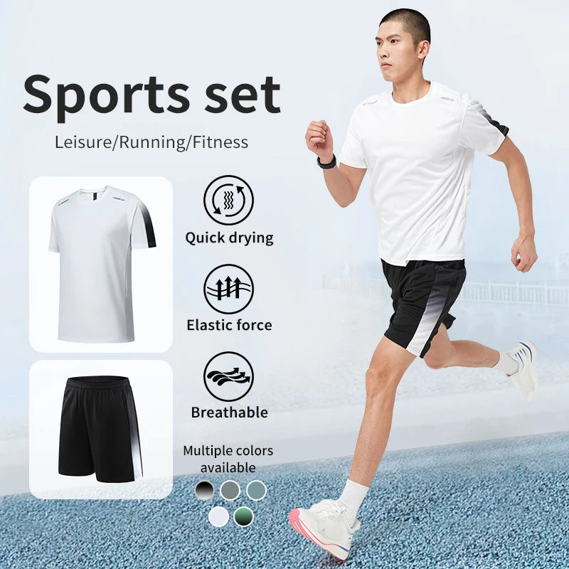 Camiseta e shorts de manga curta de secagem rápida masculina, roupa esportiva respirável, casual de corrida, conjunto fitness, primavera, verão 2022