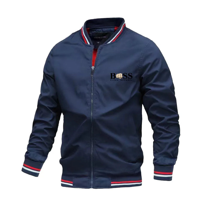 Spring and Autumn Men's School style striped jacket, outdoor jogging windproof coat, multi-pocket zipper basic men's style