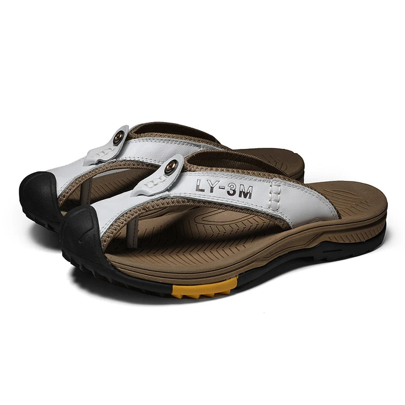 2025 novo estilo verão couro genuíno flip-flop sandália masculina sapatos de couro macio homem sandália ao ar livre antiderrapante sandálias de praia artesanal