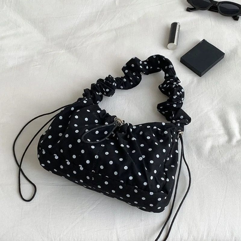 Versatile Polka Dot Underarm Bag Korean Style Large Capacity Drawstring Shoulder Bag Clutch Purse Dumpling Bag