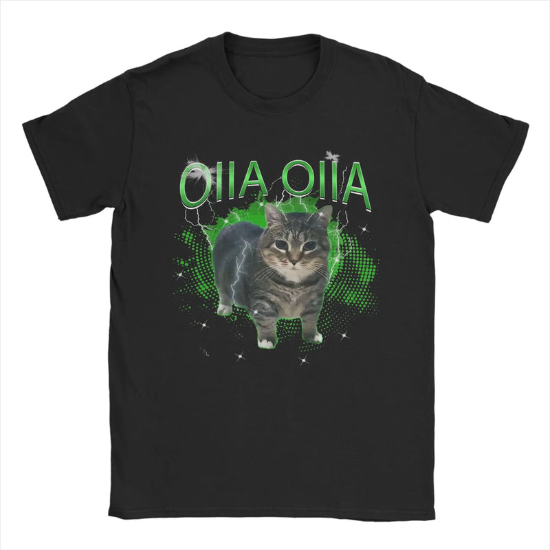 Spinning Cat OIIA OIIA Electric Meme Cat OIIAA T Shirts for Men Pure Cotton T-Shirts O Neck Tees Short Sleeve Tops Birthday Gift