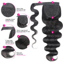 Onda de água extensões de cabelo humano desenhar corda rabos de cavalo kinky encaracolado virgem grampo de cabelo humano na extensão de rabo de cavalo para preto