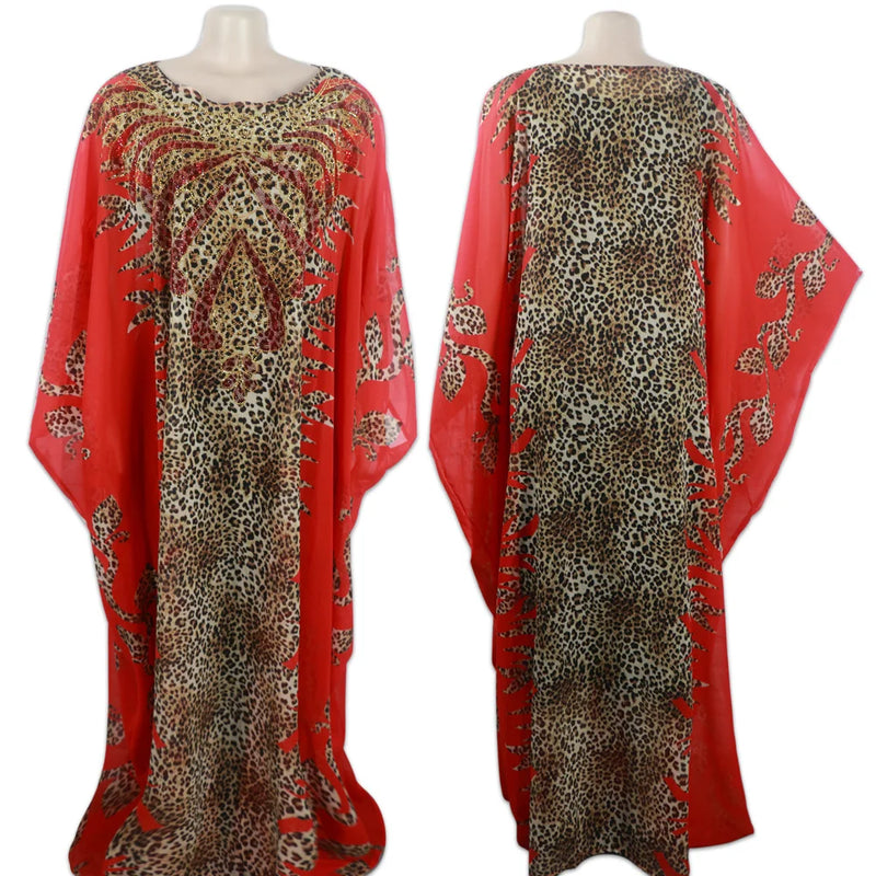 Mãe africana elegante chiffon impresso vestido longo robe grande balanço decoração diamante de luxo com estiramento interno saia interna