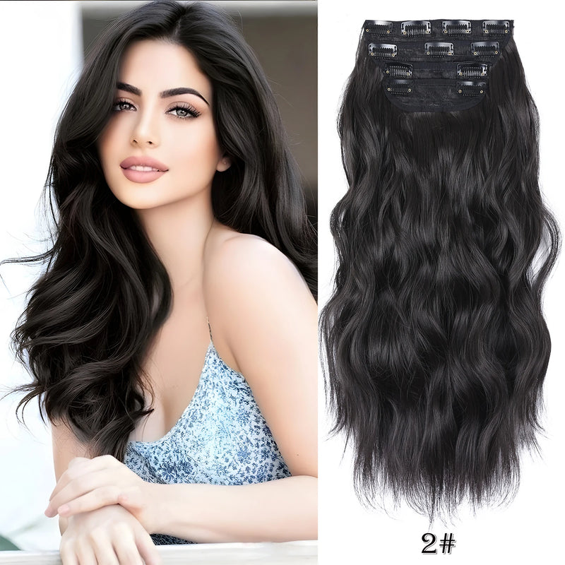 Leeons ondulado clipe em extensões de cabelo 4 pçs natural macio longo ondulado postiços grosso duplo trama clipe em extensões de cabelo para mulher