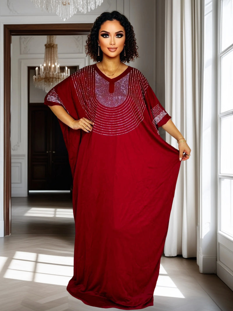 Impressionante vestido de noite feminino brilhante e brilhante incrustado de strass elegante vestido maxi brilhante