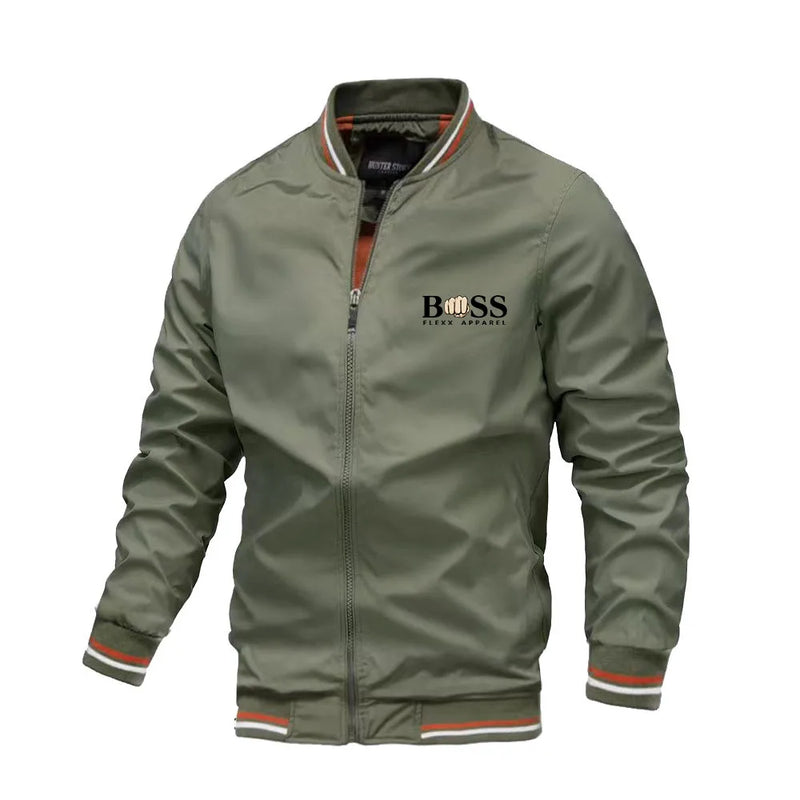 Spring and Autumn Men's School style striped jacket, outdoor jogging windproof coat, multi-pocket zipper basic men's style